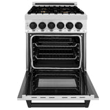 ZLINE 24" Autograph Dual Fuel Range, Stainless, Black accents, RAZ-24-MB