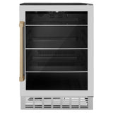 ZLINE 24" Autograph 154 Can Beverage Cooler Fridge with Adjustable Shelves in Stainless Steel with Champagne Bronze Accents RBVZ-US-24-CB