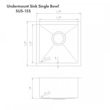 ZLINE 15" Undermount Single Bowl Bar Sink DuraSnow Stainless Steel, SUS-15S