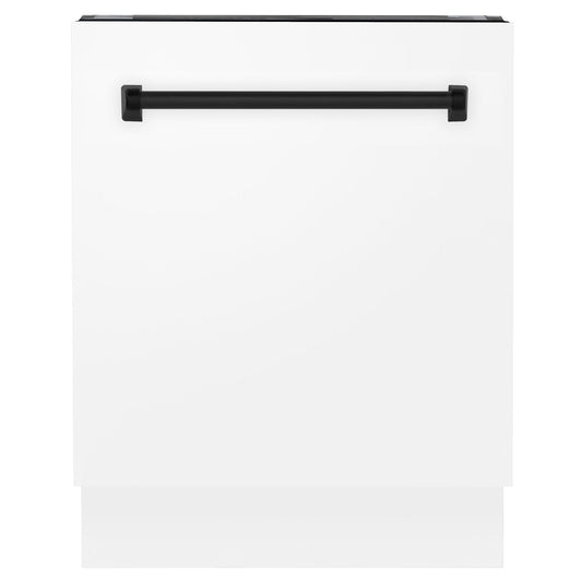 ZLINE 24" Autograph Dishwasher, White Door, Black Handle, DWVZ-WM-24-MB