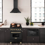 ZLINE 24" Autograph Dual Fuel Range Black Stainless, Bronze RABZ-24-CB