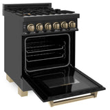 ZLINE 24" Autograph Dual Fuel Range Black Stainless, Bronze RABZ-24-CB