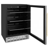 ZLINE 24" Autograph Edition 154 Can Beverage Cooler Fridge with Adjustable Shelves in Stainless Steel with Gold Accents RBVZ-US-24-G