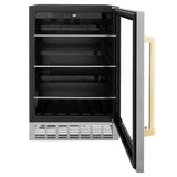 ZLINE 24" Autograph Edition 154 Can Beverage Cooler Fridge with Adjustable Shelves in Stainless Steel with Gold Accents RBVZ-US-24-G