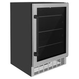 ZLINE 24" Autograph Edition 154 Can Beverage Cooler Fridge with Adjustable Shelves in Stainless Steel with Matte Black Accents RBVZ-US-24-MB