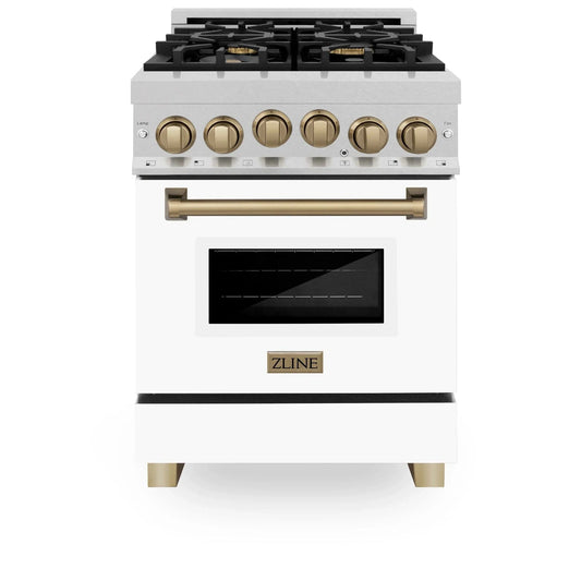 ZLINE 24" Autograph Gas Range, DuraSnow, White Door, RGSZ-WM-24-CB