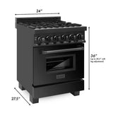 ZLINE 24" Black Stainless, Gas Burner, Electric Oven Range, RAB-24