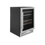 ZLINE 24" Dual Zone 44-Bottle Wine Cooler in Stainless Steel with Wood Shelf RWV-UD-24