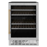 ZLINE 24" Dual Zone 44-Bottle Wine Cooler in Stainless Steel with Wood Shelf RWV-UD-24