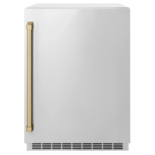 ZLINE 24 in. Touchstone Beverage Fridge, Solid Stainless Door, Champagne Bronze Handle RBSOZ-ST-24-CB