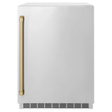 ZLINE 24 in. Touchstone Beverage Fridge, Solid Stainless Door, Champagne Bronze Handle RBSOZ-ST-24-CB