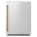 ZLINE 24 in. Touchstone Beverage Fridge, Solid Stainless Door, Polished Gold Handle RBSOZ-ST-24-G