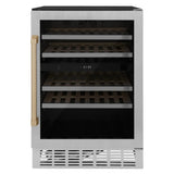 ZLINE 24" Monument Autograph Edition Dual Zone 44-Bottle Wine Cooler in Stainless Steel with Champagne Bronze Accents RWVZ-UD-24-CB