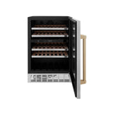 ZLINE 24" Monument Autograph Edition Dual Zone 44-Bottle Wine Cooler in Stainless Steel with Champagne Bronze Accents RWVZ-UD-24-CB