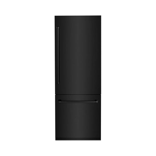 ZLINE 30" 16.1 cu. ft. Built-In 2-Door Bottom Freezer Refrigerator with Internal Water and Ice Dispenser in Black Stainless Steel-RBIV-BS-30