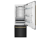 ZLINE 30" Autograph 16.1 cu. ft. 2-Door Bottom Freezer Fridge Water/Ice Dispenser Black Stainless Steel Gold Accents RBIVZ-BS-30-G