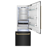 ZLINE 30" Autograph 16.1 cu. ft. 2-Door Bottom Freezer Fridge Water/Ice Dispenser Black Stainless Steel Gold Accents RBIVZ-BS-30-G