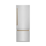 ZLINE 30" Autograph 16.1 cu. ft. 2-Door Bottom Freezer Fridge Water/Ice Dispenser Stainless Steel Champagne Bronze Accents RBIVZ-304-30-CB