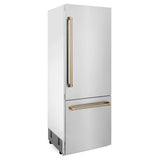 ZLINE 30" Autograph 16.1 cu. ft. 2-Door Bottom Freezer Fridge Water/Ice Dispenser Stainless Steel Champagne Bronze Accents RBIVZ-304-30-CB