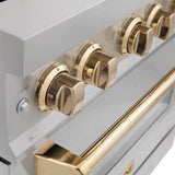 ZLINE 30" Autograph Dual Fuel Range, DuraSnow Stainless, Gold, RASZ-SN-30-G