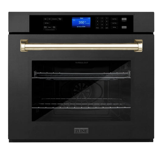 ZLINE 30" Autograph Edition Single Wall Oven with Self Clean and True Convection in Black Stainless Steel Gold Accent AWSZ-30-BS-G