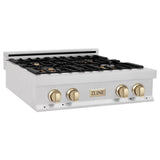 ZLINE 30" Autograph Rangetop, DuraSnow, Gold Accent, RTZ-30-G