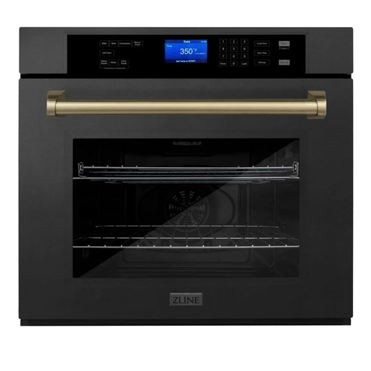 ZLINE 30" Autograph Single Wall Oven with Self Clean and True Convection in Black Stainless Steel Champagne Bronze AWSZ-30-BS-CB