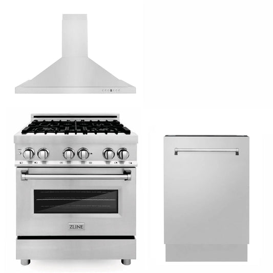 ZLINE 30" Bundled Stainless DualRange RangeHood Dishwasher 3KP-RARH30-DW