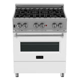 ZLINE 30" Dual Fuel Range, DuraSnow, Stainless, White Matte Door, RAS-WM-30