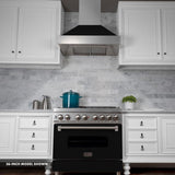 ZLINE 30" Professional Dual Fuel Range, Snow Stainless, Black Matte Door, RAS-BLM-30
