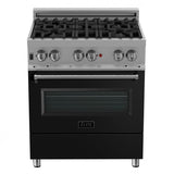 ZLINE 30" Professional Dual Fuel Range, Snow Stainless, Black Matte Door, RAS-BLM-30