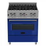 ZLINE 30"Dual Fuel Range, Snow Stainless, Blue Gloss Door, RAS-BG-30