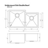 ZLINE 32" Undermount Double Bowl Sink, Dura Snow Stainless, SRDR-32S