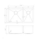 ZLINE 33" Undermount Double Bowl Sink in Stainless Steel, SR60D-33