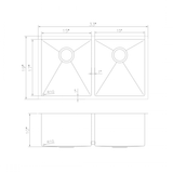 ZLINE 33" Undermount Double Bowl Sink, Stainless Steel, SR50D-33