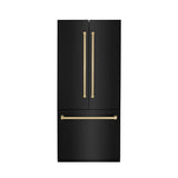 ZLINE 36" Autograph 19.6 cu. ft. 3-Door French Door Fridge Water/Ice Dispenser Black Stainless Steel Champagne Bronze Accents RBIVZ-BS-36-CB