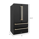 ZLINE 36" Autograph 22.5 cu. Ft French Door Refrigerator with Ice Maker Black Stainless Steel with Gold Accents RFMZ-36-BS-G