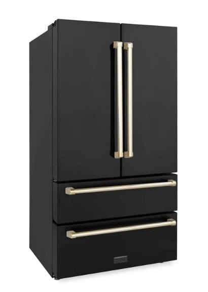 ZLINE 36" Autograph 22.5 cu. Ft French Door Refrigerator with Ice Maker Black Stainless Steel with Gold Accents RFMZ-36-BS-G