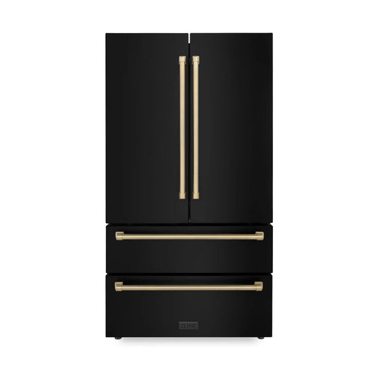 ZLINE 36" Autograph 22.5 cu. ft French Door Refrigerator with Ice Maker in Black Stainless Steel RFMZ-36-BS-CB