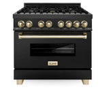 ZLINE 36" Autograph Dual Fuel Range, Black Stainless, Gold, RABZ-36-G