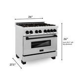 ZLINE 36" Autograph Dual Fuel Range, DuraSnow, Black, RASZ-SN-36-MB
