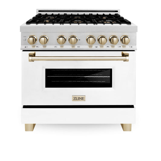 ZLINE 36" Autograph Dual Fuel Range, DuraSnow, White door, RASZ-WM-36-CB