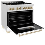 ZLINE 36" Autograph Dual Fuel Range, DuraSnow, White,Gold,RASZ-WM-36-G