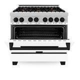 ZLINE 36" Autograph Dual Fuel Range, White Door, RAZ-WM-36-MB