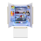 ZLINE Autograph Edition French Door Refrigerator, Internal Water, Ice Dispenser, White Matte, Champagne Bronze Accents RBIVZ-WM