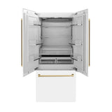 ZLINE Autograph Edition French Door Refrigerator, Internal Water, Ice Dispenser, White Matte, Champagne Bronze Accents RBIVZ-WM