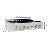 ZLINE 36" Autograph Edition Rangetop, DuraSnow, Gold Accent, RTSZ-36-G