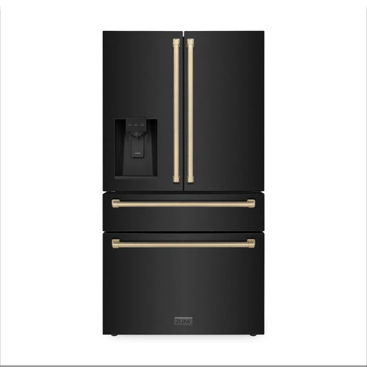 ZLINE 36" Autograph French Door Refrigerator with Water and Ice Dispenser in Black Stainless Steel RFMZ-W-36-BS-CB