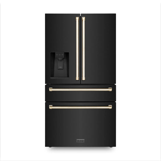 ZLINE 36" Autograph French Door Refrigerator with Water and Ice Dispenser in Black Stainless Steel RFMZ-W-36-BS-G