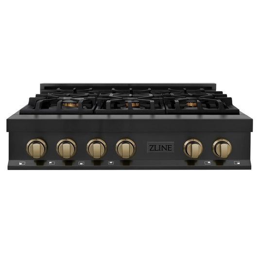ZLINE 36" Autograph Rangetop, Black Stainless, Gold Accents, RTBZ-36-CB